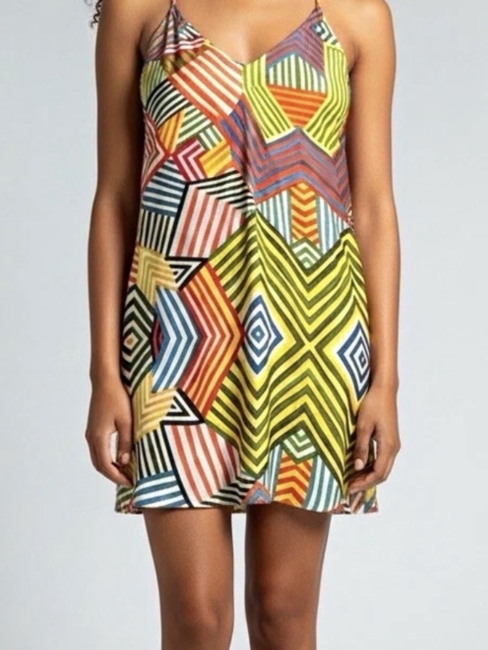 Alice + Olivia Geometric Dress Mini Small Yellow Blue Green Red Stripe